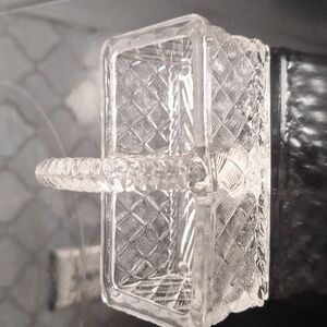 Vintage Basket Weave Glass Salt/Toothpick Holder. DIVIDER IN MIDDLE!!!!